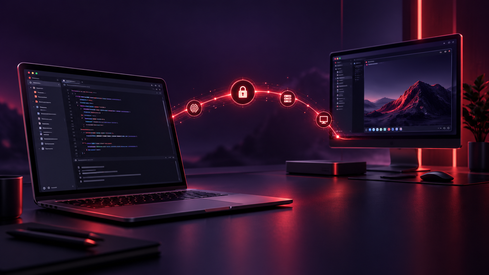 MCP Desk connecting a laptop to a remote desktop over a secure encrypted path